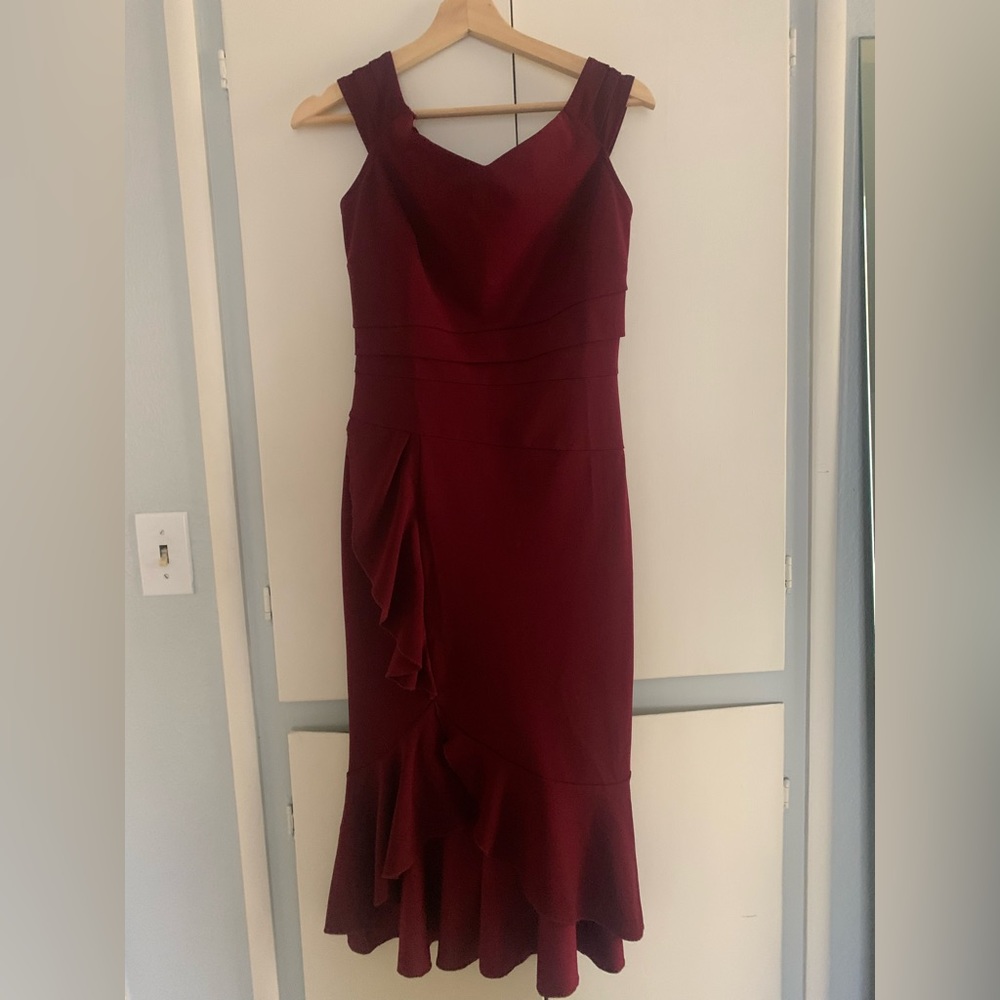 V-Neck Ruffle Pleated Waste Bodycon Dress with Slit. Worn once.